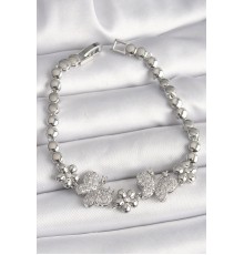 Pirinç Gümüş Renk Zirkon Taşlı Kelebek Figür Çiçek Zincir Model Kadın Bileklik