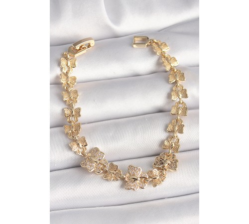 Pirinç Gold Renk Zirkon Taşlı Kelebek Model Zincir Kadın Bileklik