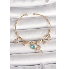 Pirinç Gold Renk Zirkon Taşlı Sallantı Filamingo Figür Charm Kadın Bileklik