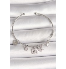 Pirinç Gümüş Renk Sallantı Zirkon Taşlı Ayıcık Figür Taç Detay Charm Kadın Bileklik