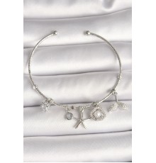 Pirinç Gümüş Renk Sallantı Zirkon Taşlı Deniz Yıldız Figür Balık Kuyruğu Detay Charm Kadın Bileklik