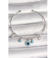 Pirinç Gümüş Renk Sallantı Zirkon Taşlı Nazar Boncuk Figür Charm Kadın Bileklik