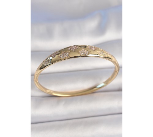 Pirinç Gold Renk Zirkon Taşlı Yıldız İşlemeli Kadın Kelepçe