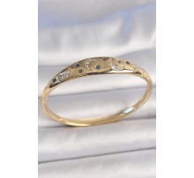 Pirinç Gold Renk Zirkon Taşlı Hilal İşleme Mavi Taşlı Yıldız Detay Kadın Kelepçe