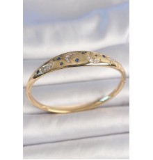 Pirinç Gold Renk Zirkon Taşlı Hilal İşleme Mavi Taşlı Yıldız Detay Kadın Kelepçe