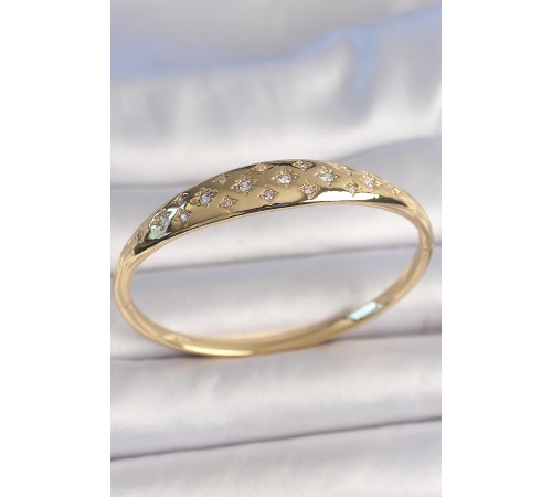 Pirinç Gold Renk Zirkon Taşlı Yıldız İşlemeli Kadın Kelepçe