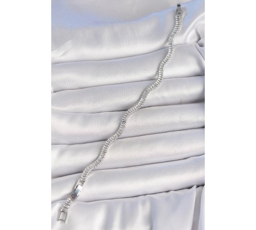 Pirinç Gümüş Renk Su Yolu Zirkon Taşlı Model Kadın Bileklik