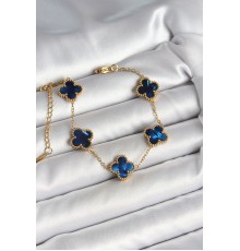 316L Çelik Sedefli Lacivert Gold Renk Yonca Kadın Bileklik