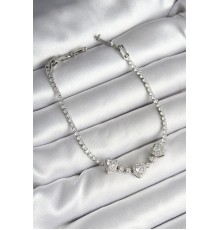 Pirinç Sıralı Kalp Figürlü Zirkon Taşlı Gümüş Renk Kadın Bileklik