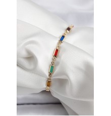 Pirinç Gold Renk Karışık Renkli Kare Zirkon Taşlı Kadın Bileklik