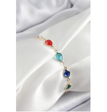 Pirinç Gold Renk Karışık Renk Damla Zirkon Taşlı Kadın Bileklik