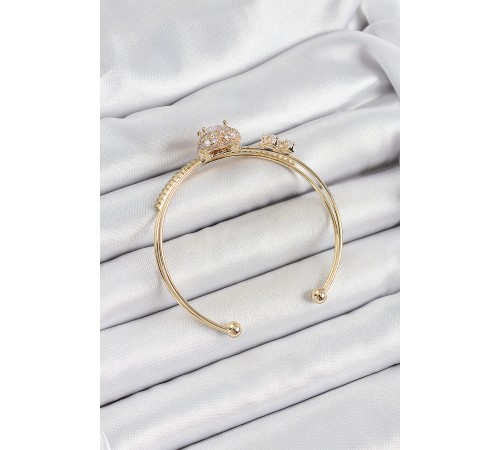 Pirinç Gold Renk Kalpli Zirkon Taşlı Kadın Bileklik