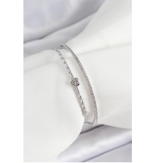 Pirinç Gümüş Renk Zirkon Taşlı Kalp Detaylı Kadın Bileklik