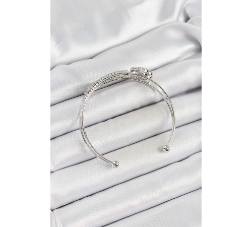 Pirinç Gümüş Renk Zirkon Taşlı Yonca Model 2'li Kadın Bileklik