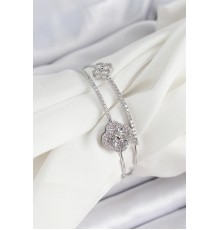 Pirinç Gümüş Renk Zirkon Taşlı Yonca Model 2'li Kadın Bileklik