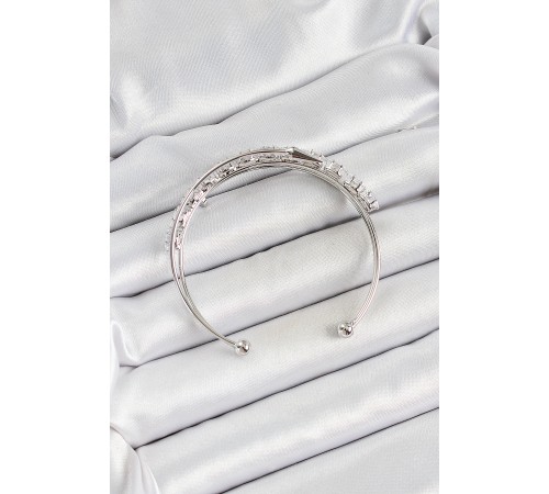 Pirinç Gümüş Renk Arpa Zirkon Taşlı Kadın Bileklik