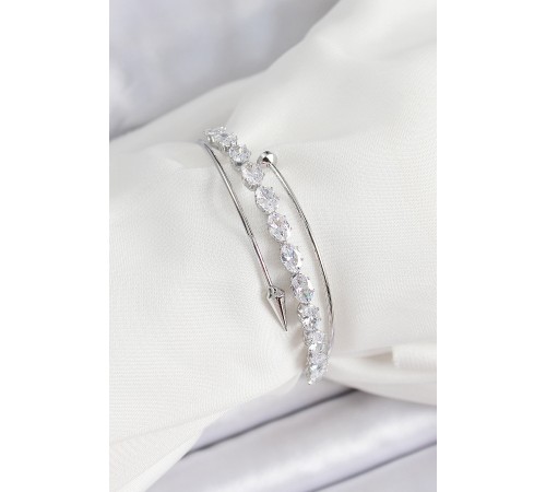 Pirinç Gümüş Renk Arpa Zirkon Taşlı Kadın Bileklik