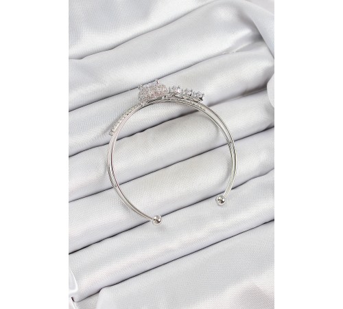 Pirinç Gümüş Renk Kalpli Zirkon Taşlı Kadın Bileklik