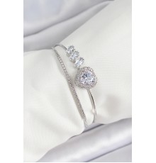 Pirinç Gümüş Renk Kalpli Zirkon Taşlı Kadın Bileklik