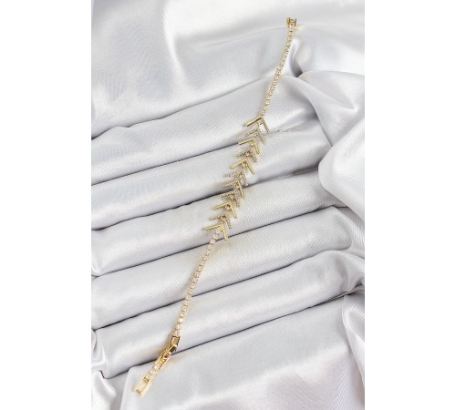 Pirinç Gold Renk Zirkon Taşlı Balık Sırtı Kadın Bileklik