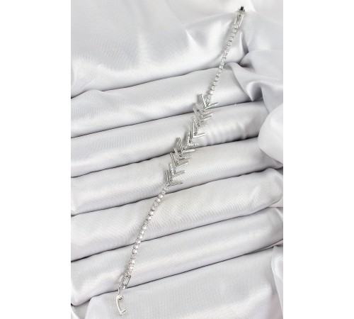 Pirinç Gümüş Renk Zirkon Taşlı Balık Sırtı Kadın Bileklik