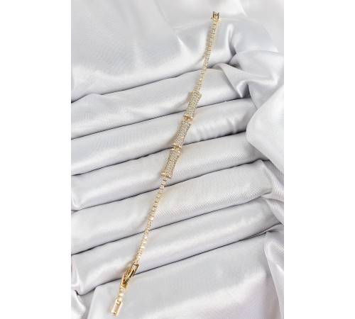 Pirinç Gold Renk Zirkon Taşlı Kemik Model Kadın Bileklik