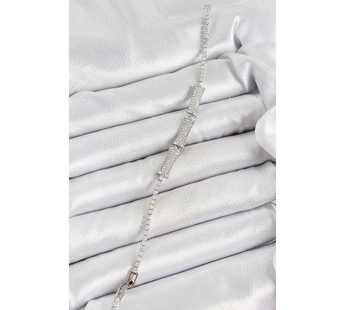 Pirinç Gümüş Renk Zirkon Taşlı Kemik Model Kadın Bileklik