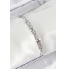 Pirinç Gümüş Renk Zirkon Taşlı Kemik Model Kadın Bileklik