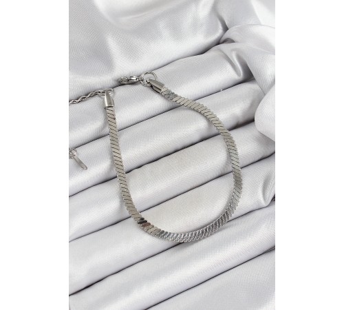 316L Çelik Gümüş Renk Yassı Zincir Model Kadın Bileklik