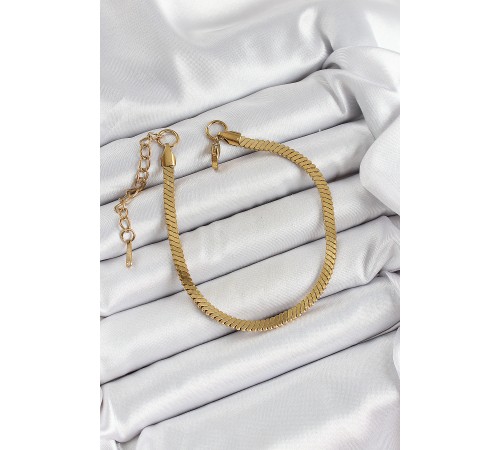 316L Çelik Gold Renk Yassı Zincir Model Kadın Bileklik