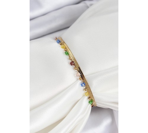 316L Çelik Gold Renk Karışık Renkli Kristal Taşlı Kadın Bileklik