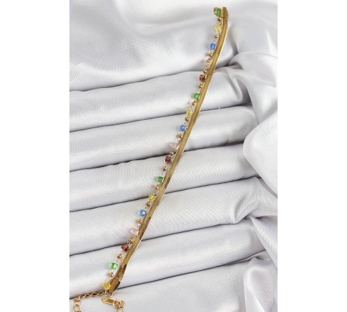 316L Çelik Gold Renk Karışık Renkli Kristal Taşlı Kadın Bileklik