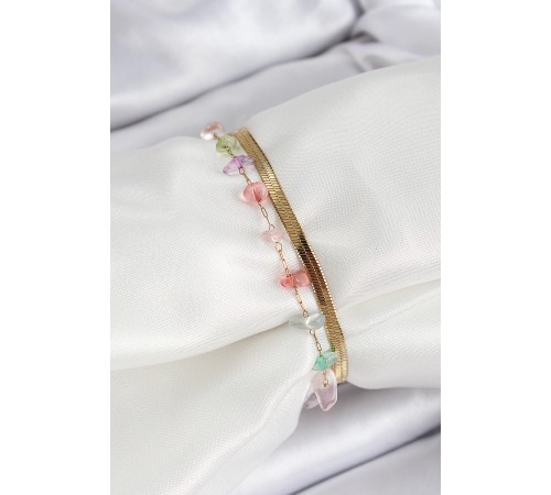 316L Çelik Gold Renk Kristal Karışık Renkli Taşlı Kadın Bileklik