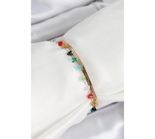 316L Çelik Gold Renk Kristal Karışık Renkli Taşlı 2'li Kadın Bileklik