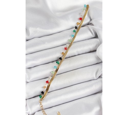 316L Çelik Gold Renk Kristal Karışık Renkli Taşlı 2'li Kadın Bileklik