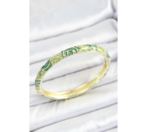 Mineli Pirinç Yeşil Sarmal Desenli Gold Renk Kadın Kelepçe