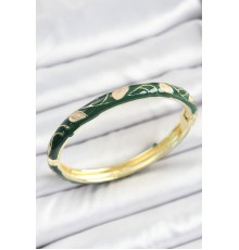 Mineli Pirinç Gold Renk Yeşil Çiçek Motifli Kadın Kelepçe