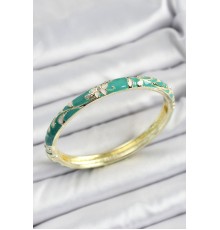 Mineli Pirinç Yeşil Çiçek Motifli Kadın Kelepçe