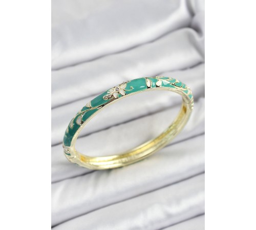 Mineli Pirinç Yeşil Çiçek Motifli Kadın Kelepçe