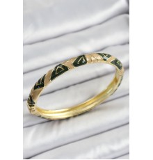 Mineli Pirinç Kahverengi Siyah Geometrik Desenli Kadın Kelepçe