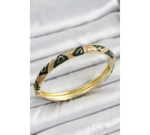 Mineli Pirinç Kahverengi Siyah Geometrik Desenli Kadın Kelepçe