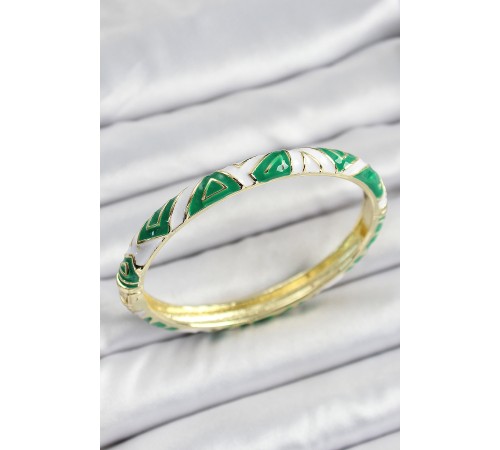 Mineli Pirinç Yeşil Beyaz Motifli Kadın Kelepçe