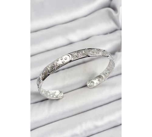 Pirinç Gümüş Renk İşlemeli Altı Açık Bileklik