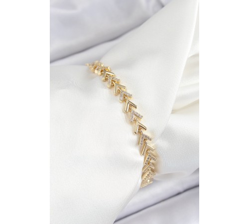 Pirinç Sıralı Ok Model Zirkon Taşlı Gold Renk VİP Seri Kadın Bileklik