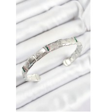 Pirinç Karışık Zirkon Taşlı Çiçek Model Gümüş Renk Altı Açık Kadın Bileklik