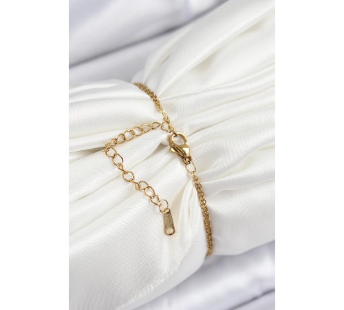 316L Çelik Zincir Turkuaz Mineli Sanatsal Portre İnci Detaylı Çiçek Model Gold Renk Kadın Bileklik