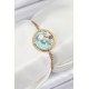 316L Çelik Zincir Turkuaz Mineli Sanatsal Portre İnci Detaylı Çiçek Model Gold Renk Kadın Bileklik