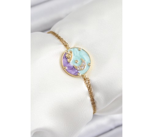 316L Çelik Zincir Mineli Sanatsal Portre Zirkon Taşlı Gezegen Model Gold Renk Kadın Bileklik