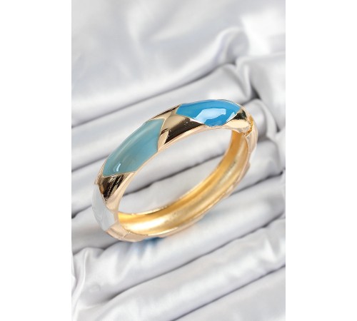 Pirinç Mavi Beyaz Mineli Baklava Model Gold Renk Kadın Kelepçe