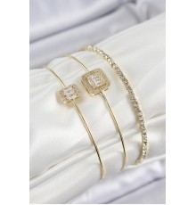 Pirinç Zirkon Taşlı Baget Model Gold Renk Vip 3'lü Kadın Bileklik